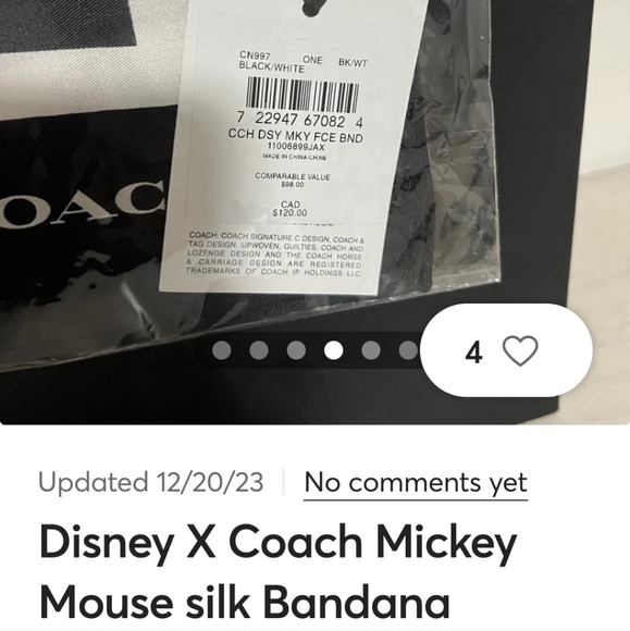 New! Disney X Coach Mickey Mouse 💯 Silk Bandana (Only 1 Left!) - Picture 2 of 2